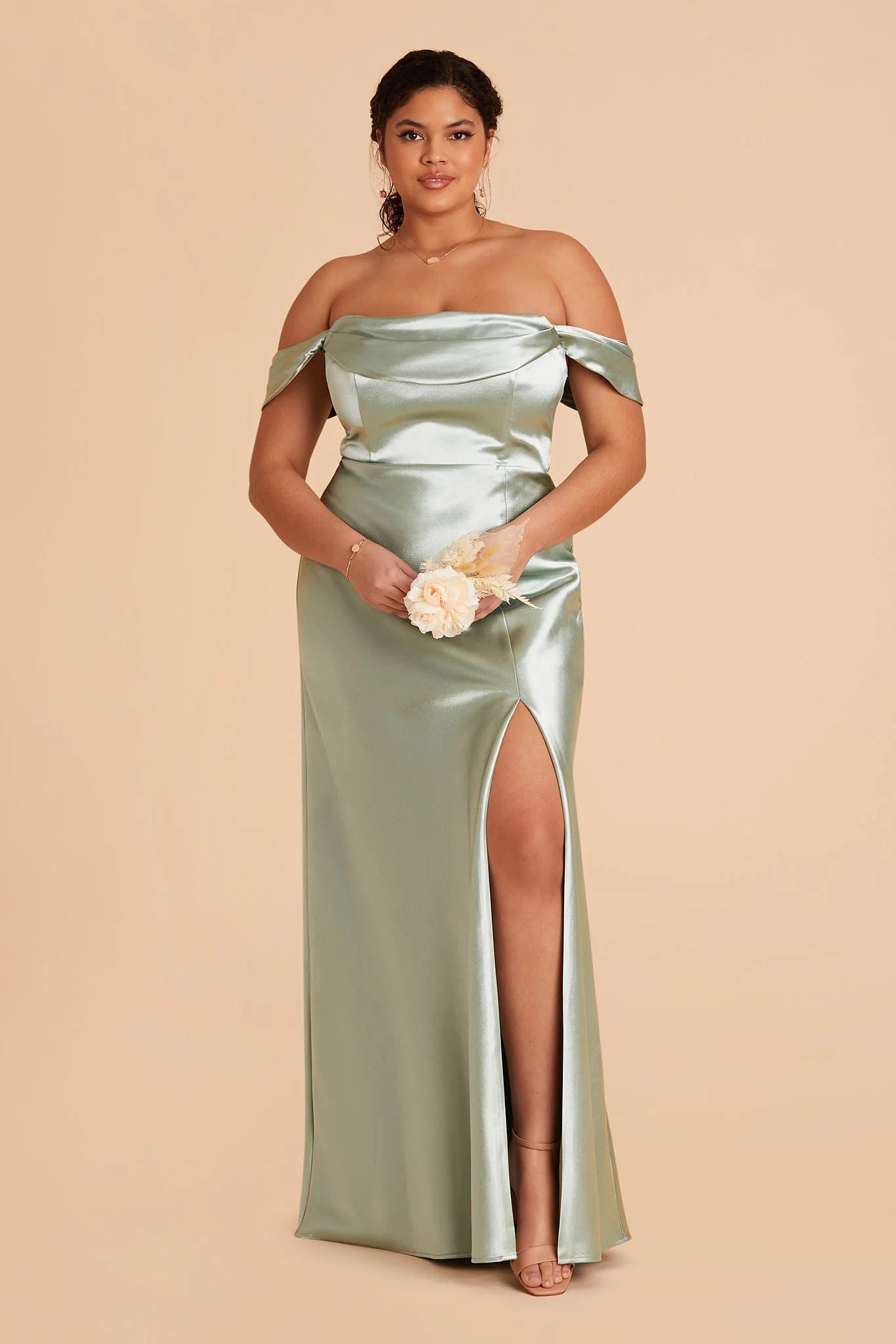 Shiny Satin Convertible Dress-Green #color_Sage