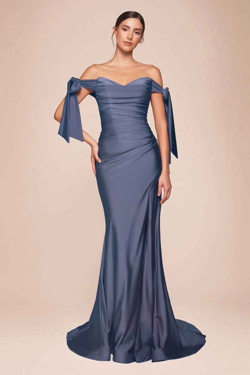 Satin Lace-Up Maxi Dress #color_Smoky Blue 