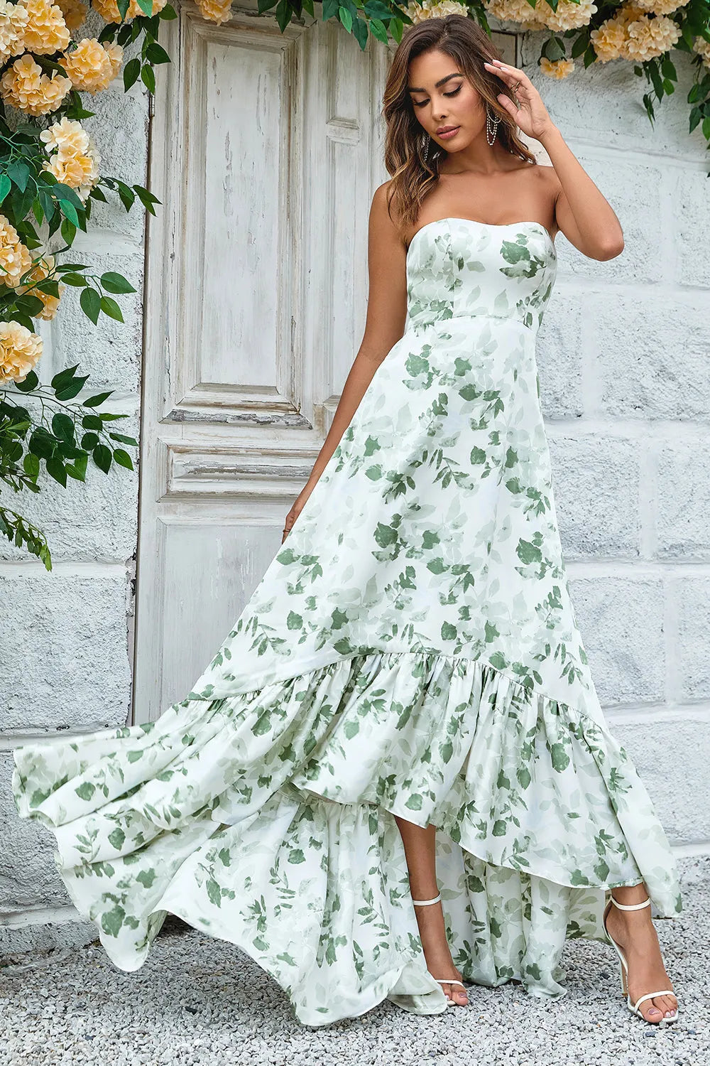 Asymmetrical Long Wedding Dress | Green