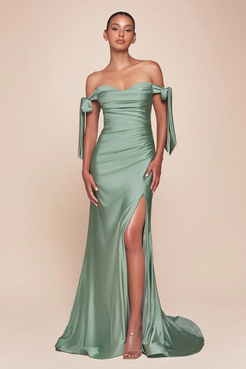 Satin Lace-Up Maxi Dress #color_Dark Sage