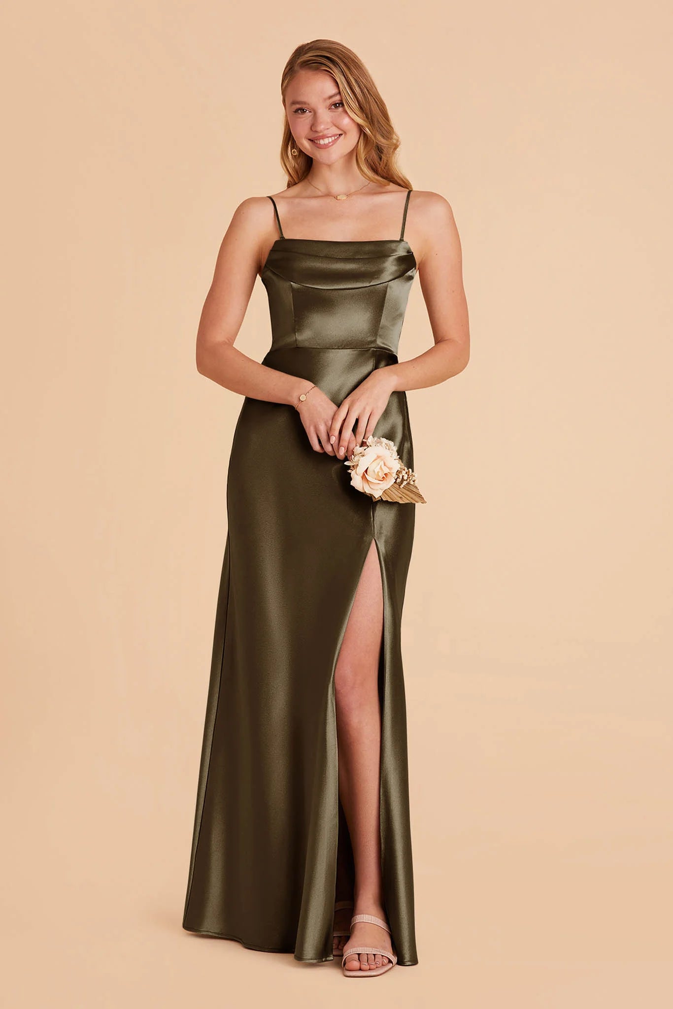Shiny Satin Convertible Dress-Green #color_Olive