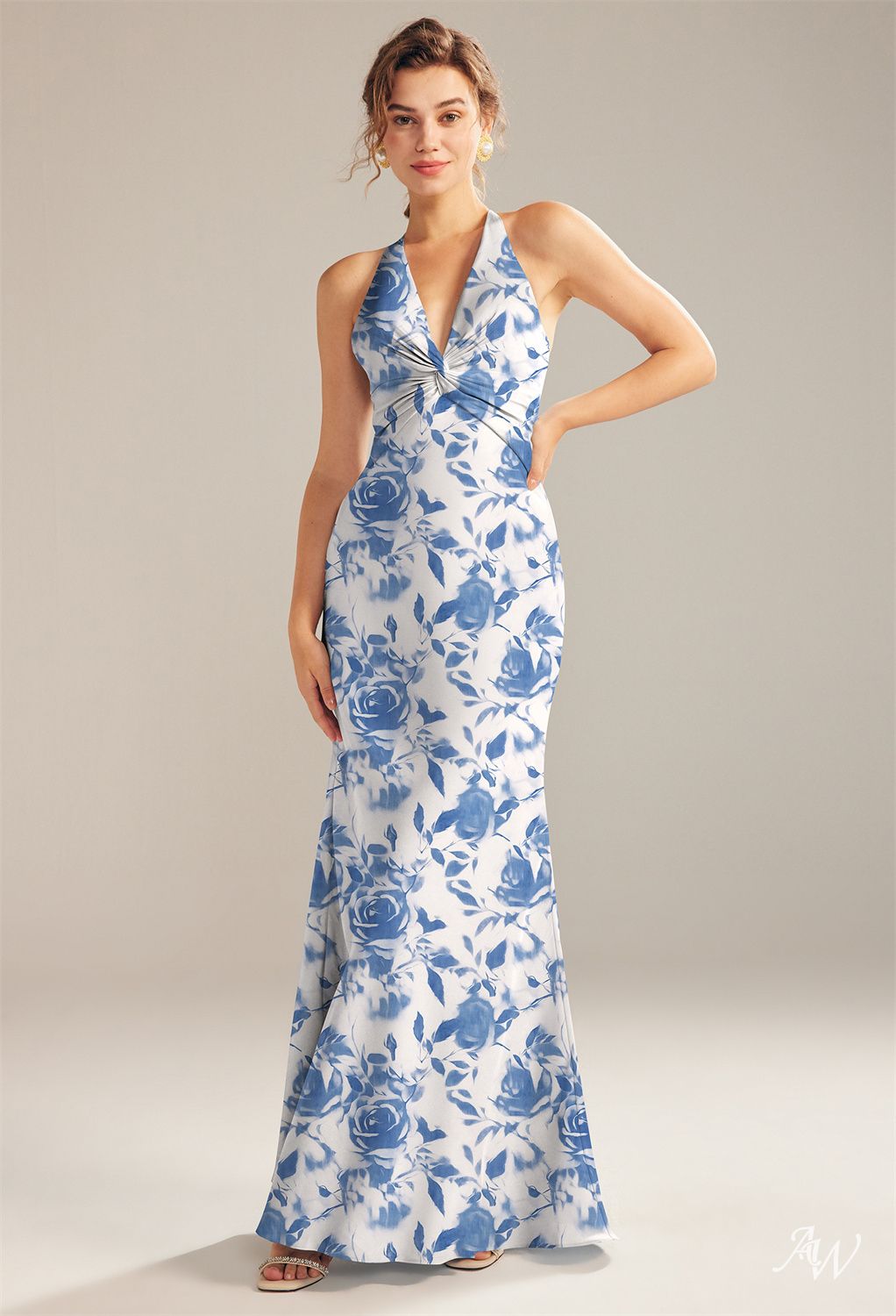 Floor-length Mermaid Maxi Dress-Floral #color_Oceanic Fantasy Rose