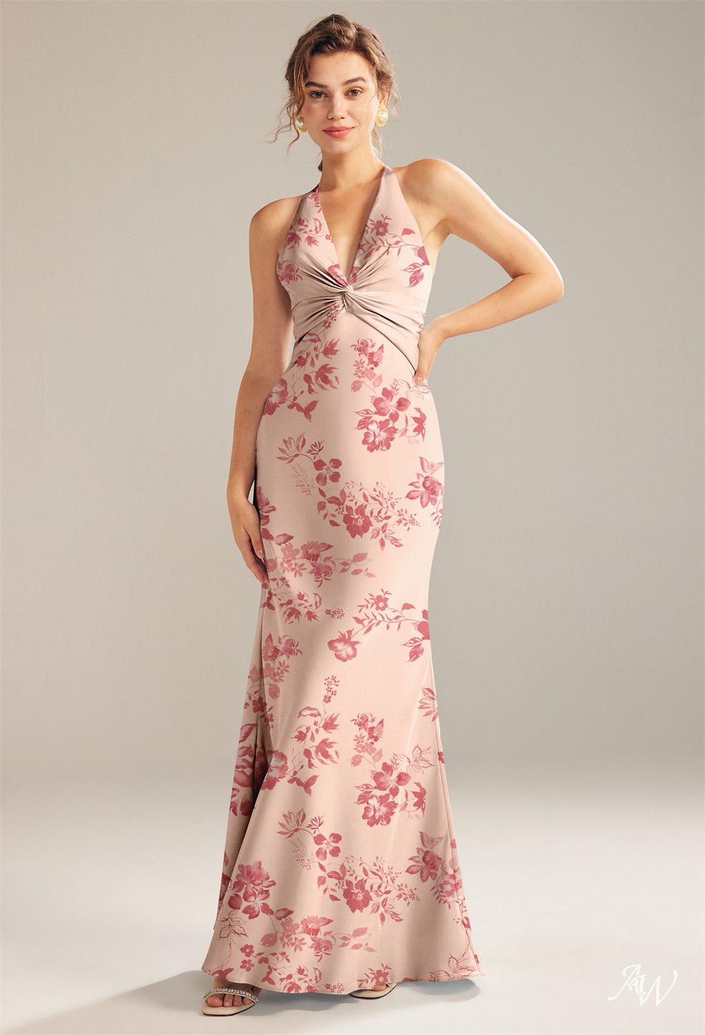 Floor-length Mermaid Maxi Dress-Floral #color_Pink Cherry Blossom