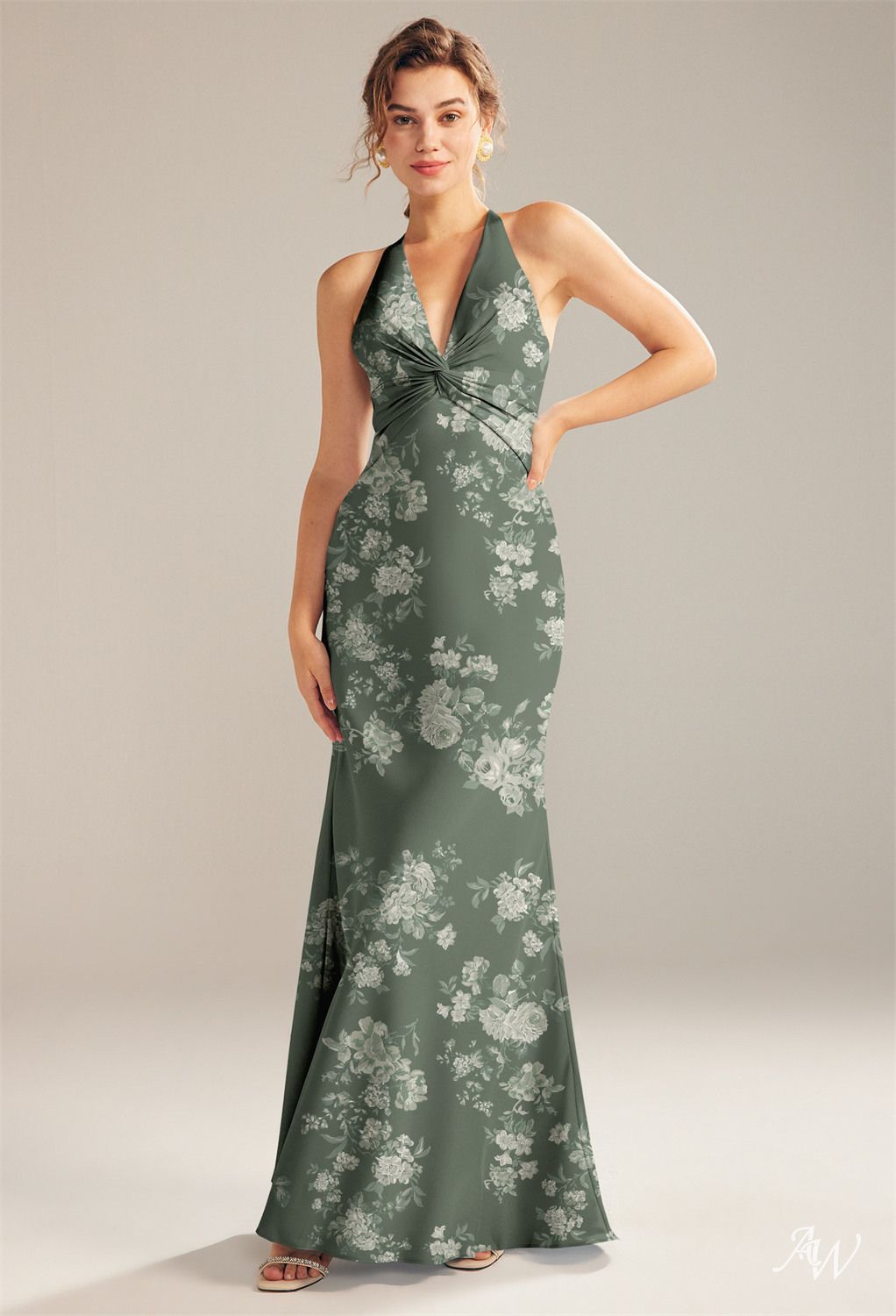 Floor-length Mermaid Maxi Dress-Floral #color_Trumpet Teal Rose