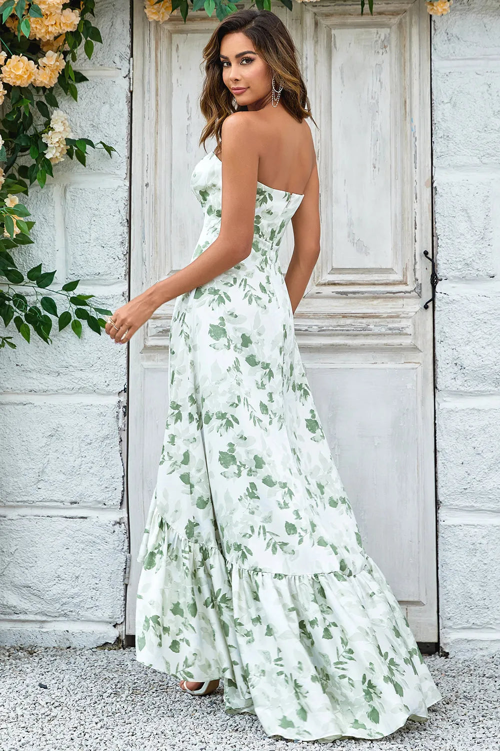 Asymmetrical Long Wedding Dress | Green